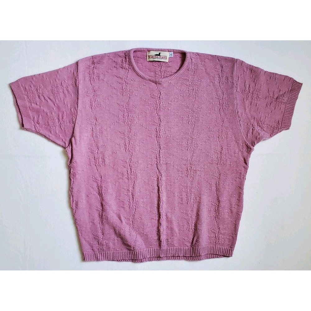 Vtg Winona Knits Short Sleeve Top Womens XL Purple Textured 100% Cotton USA